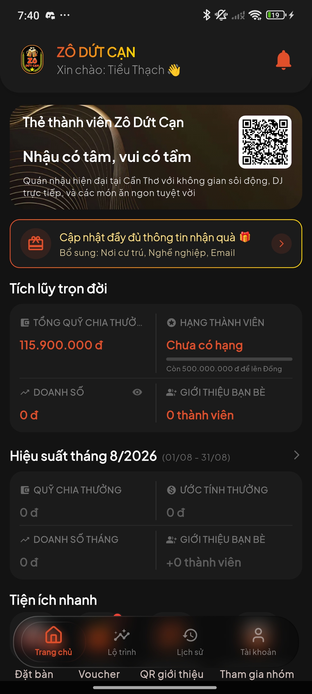 Trang chủ Member - Phần trên