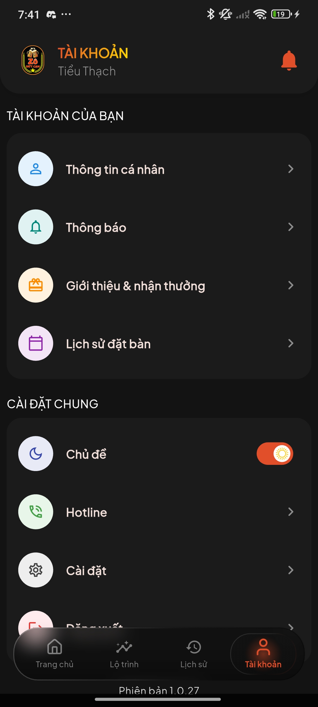 Tài khoản cài đặt